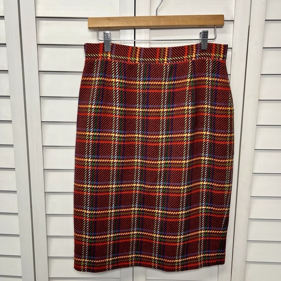 Les Copains Vintage 100% Pure Virgin Wool Plaid Pencil Skirt Size 44 (US Size 8) - Picture 1 of 8